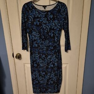 Talbots Blue and Brown Paisley 3/4 Sleeve Dress